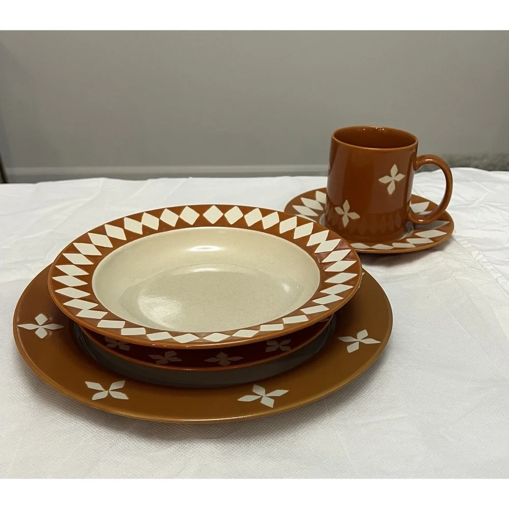 Vtg Pottery Barn Dune Persimmon Dinnerware Set Plates Bowl Mug Saucer MCM Boho